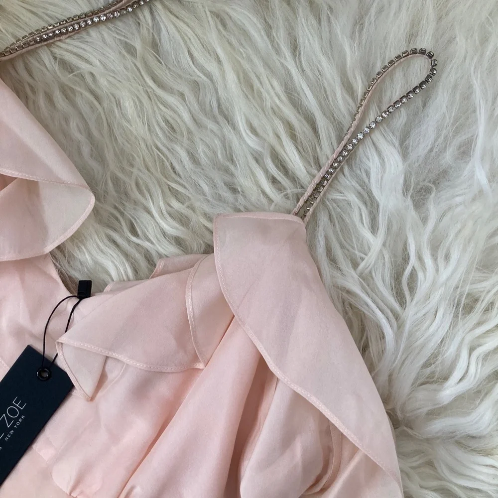 RACHEL ZOE Silk Ruffle & Crystal Accents Mini Dress - Picture 4 of 14